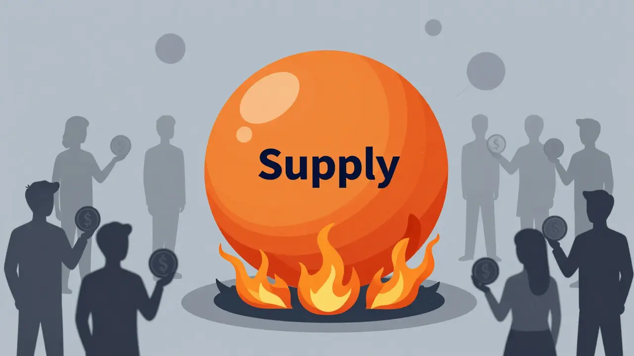 Conceptual art of token supply burning with community figures
