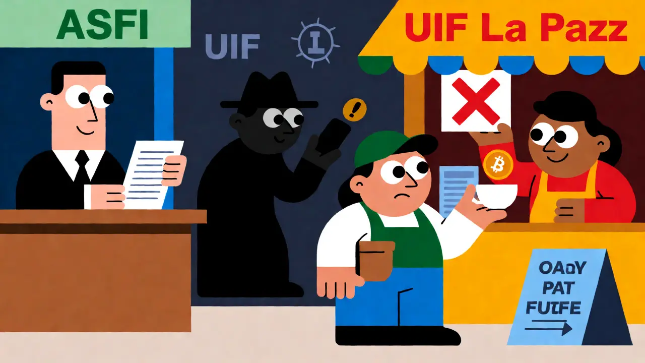 Illustration of regulators monitoring crypto traders in Bolivia