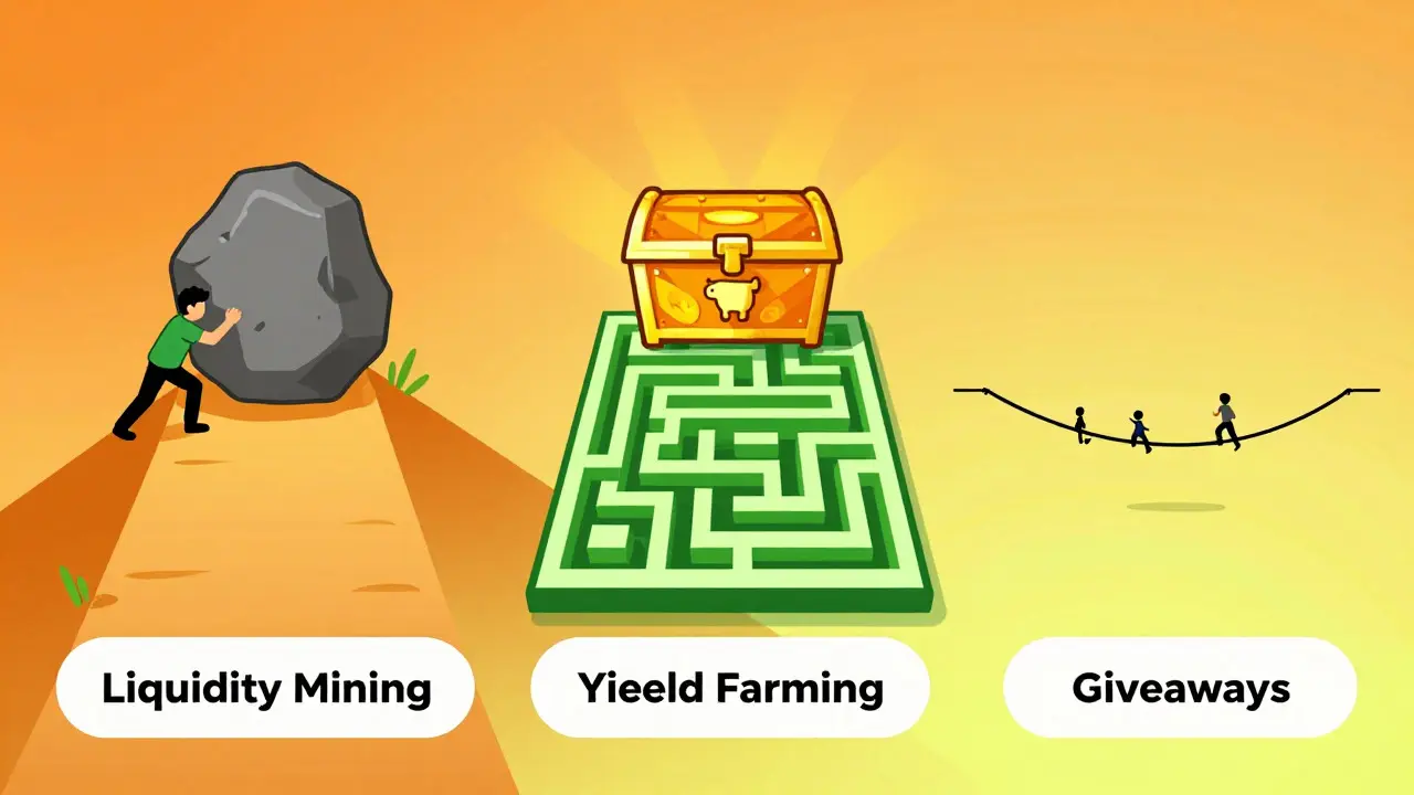Illustration showing liquidity mining and yield farming paths