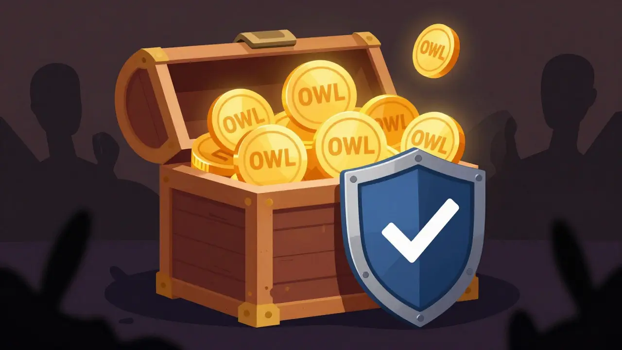 Treasure chest with tokens protected by a shield from shadows