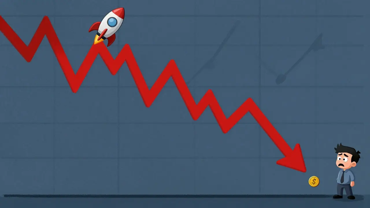UPA style illustration showing a downward price trend and worried investor.