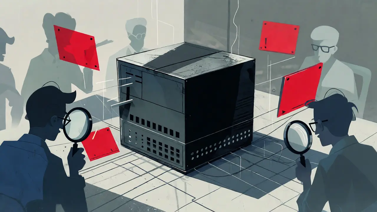 Abstract black box representing missing technical infrastructure and code.