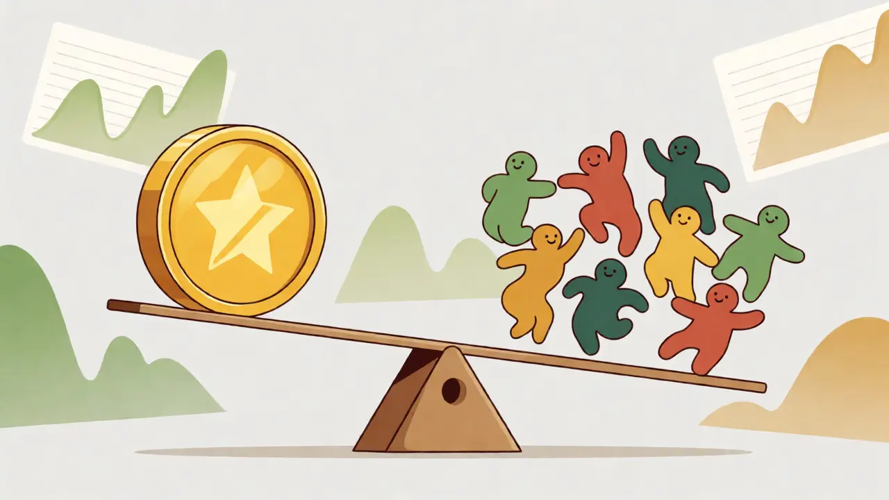 Balanced scale weighing a gold token against active user figures