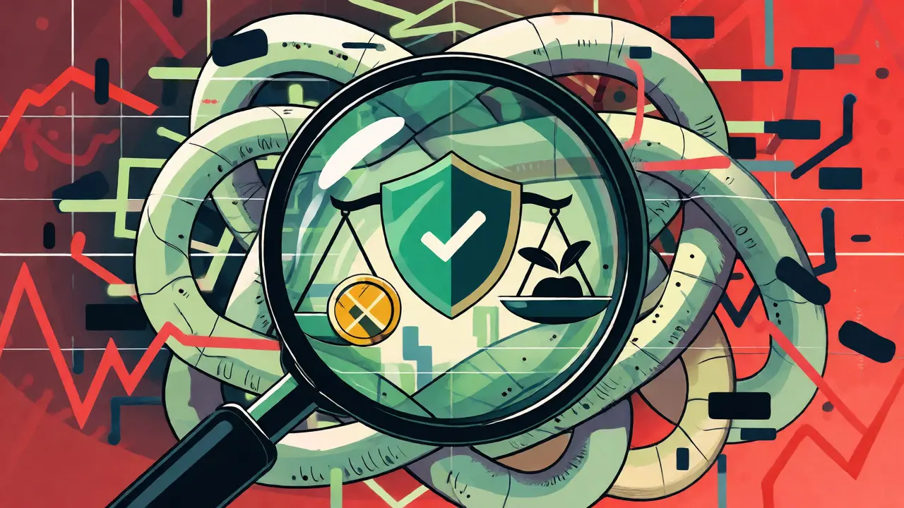 Magnifying glass inspecting audited code and impact amid volatile market chaos