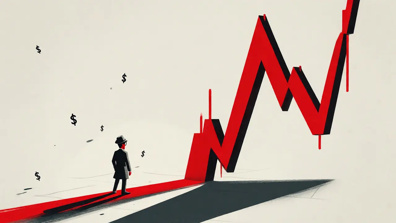 Tiny figure facing a massive price spike in an empty void