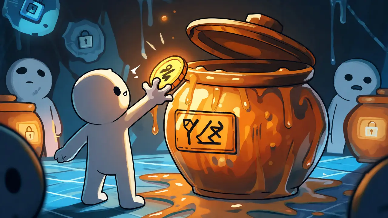 Character stuck in honeypot grabbing crypto
