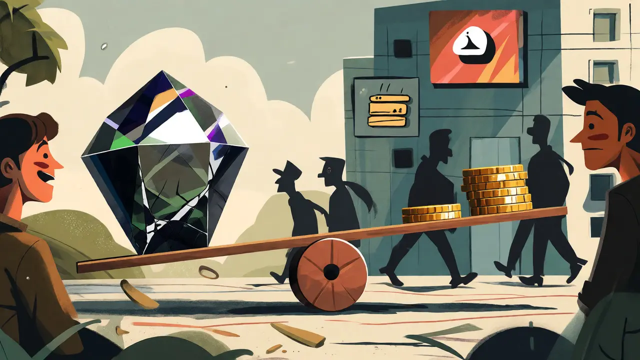 Illustration balancing high-risk token investment against low-risk airdrops