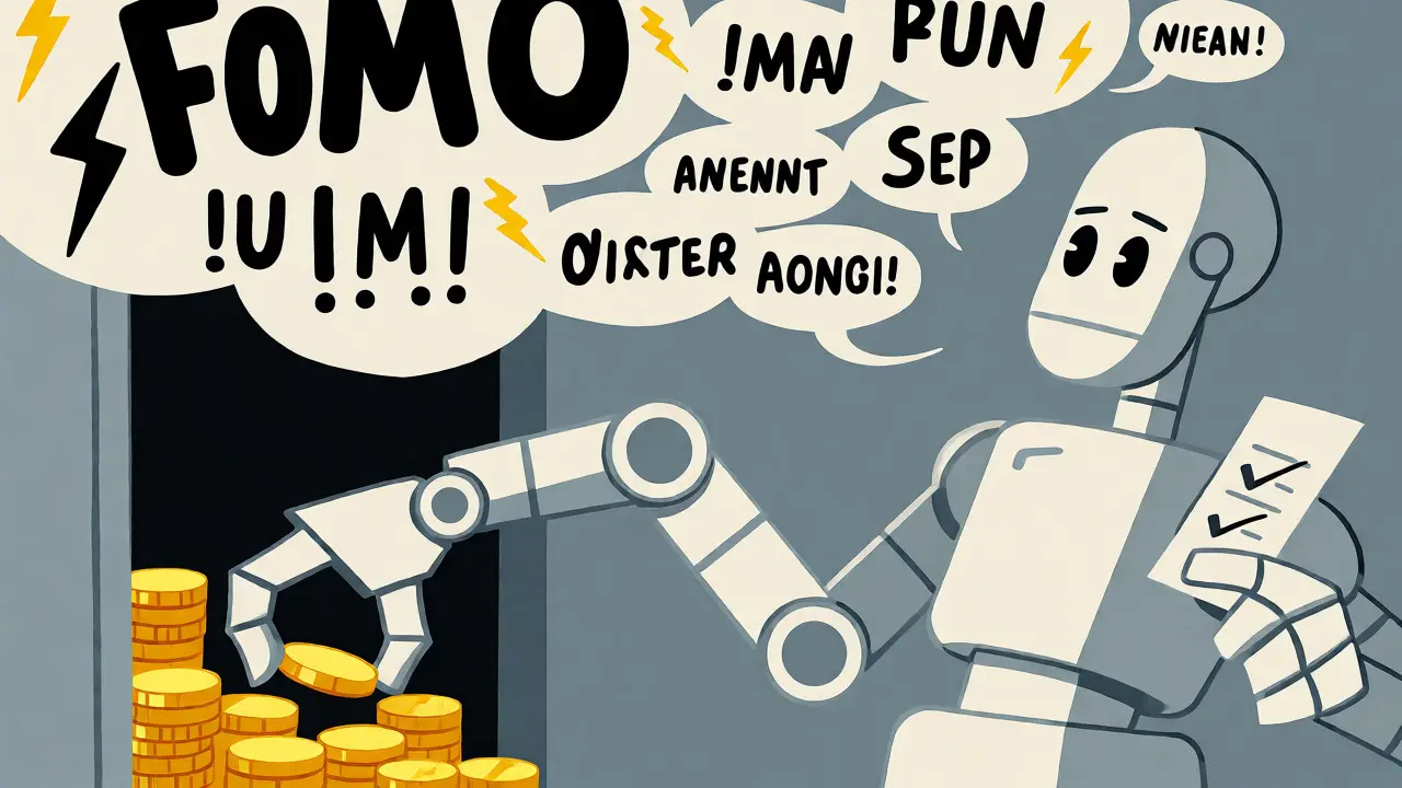 Robotic arm automating crypto purchases ignoring market chaos